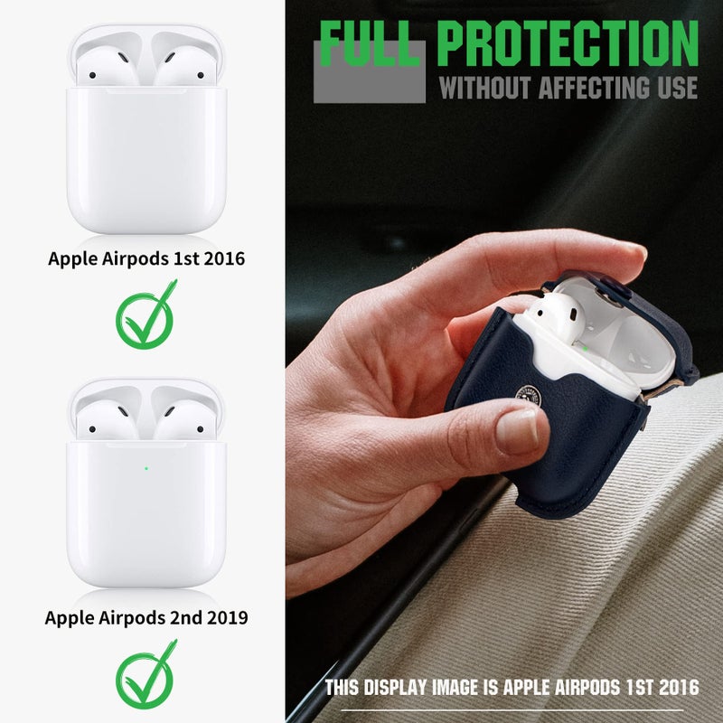 PG6 Leather Case for Airpods with Keychain, Premium Leather Vintage Portable Shockproof Protective Cover for Apple AirPods 1 and AirPods 2 Charging Case - Image 2